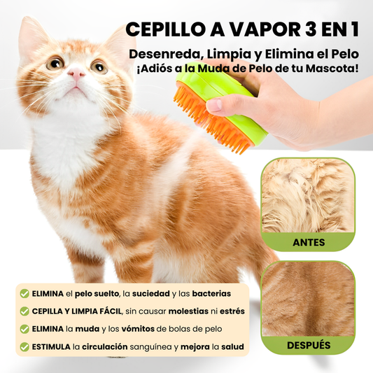 Cepillo de Vapor 3 en 1 - Elimina Muda de Pelo de Mascotas