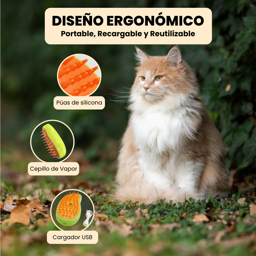 Cepillo de Vapor 3 en 1 - Elimina Muda de Pelo de Mascotas